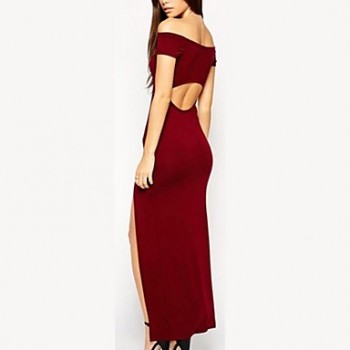 Sleeveless Cut Out Maxi Slit Dress wine red